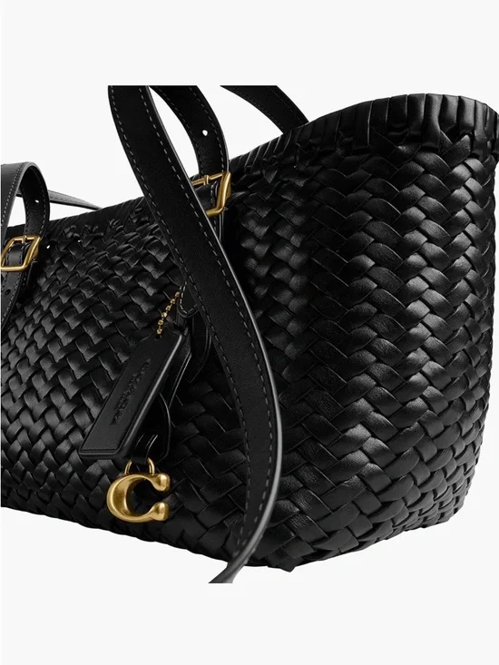 NWT Coach Black Woven Leather SwingTote with Brushed Brass Hardware - Picture 7 of 10